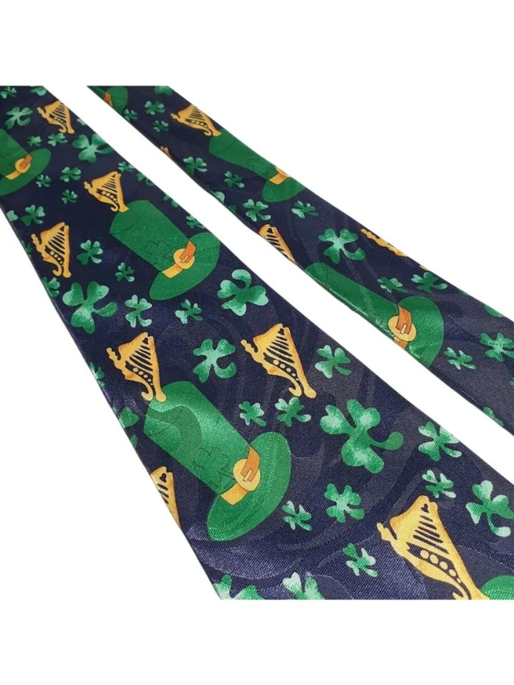 Fratello Handmade Mens St Patricks Day Tie Green Shamrocks Harps Navy Party